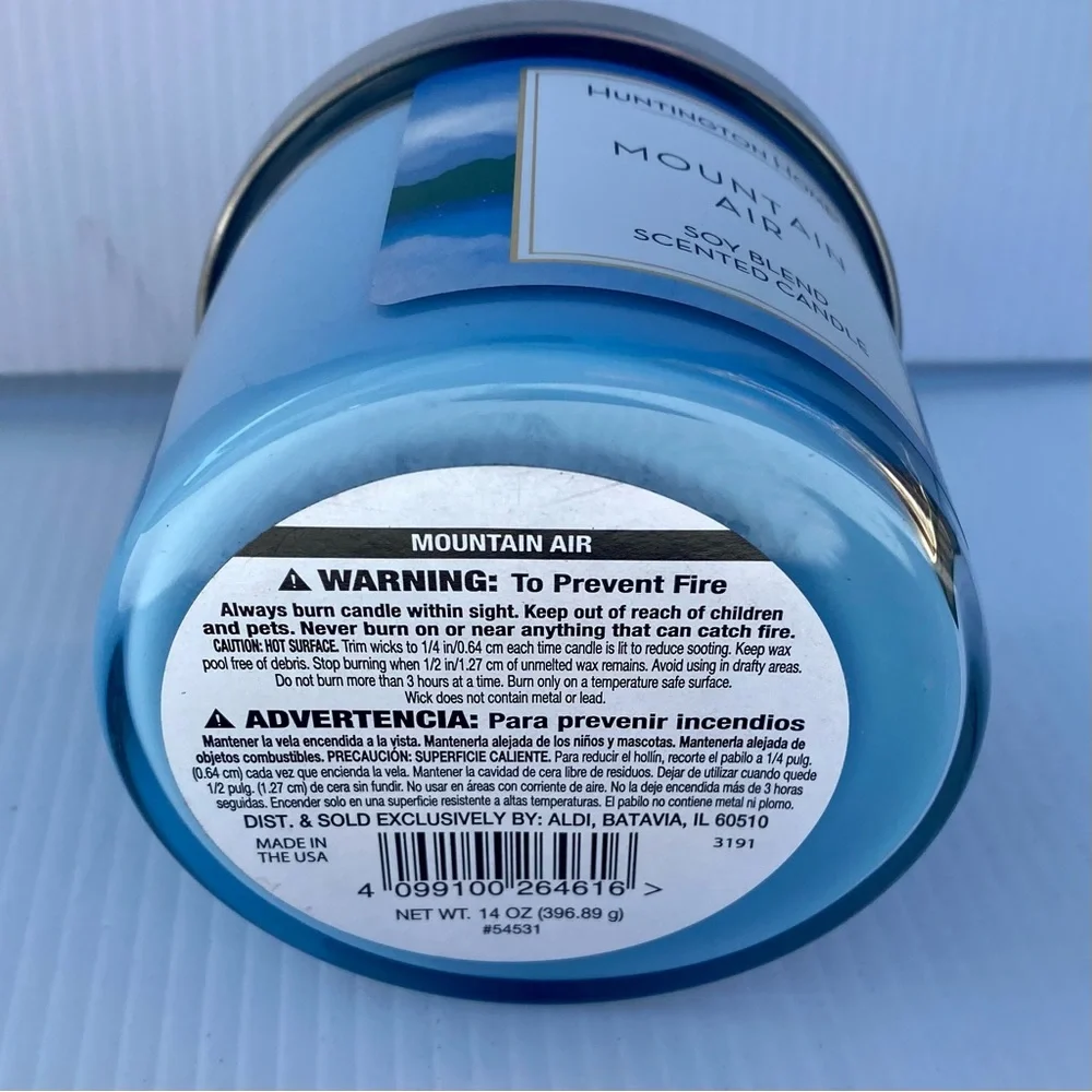 Huntington Home Mountain Air Scented Candle Soy Blend 3 Wick Candle 14 oz 40 hrs - Picture 4 of 5